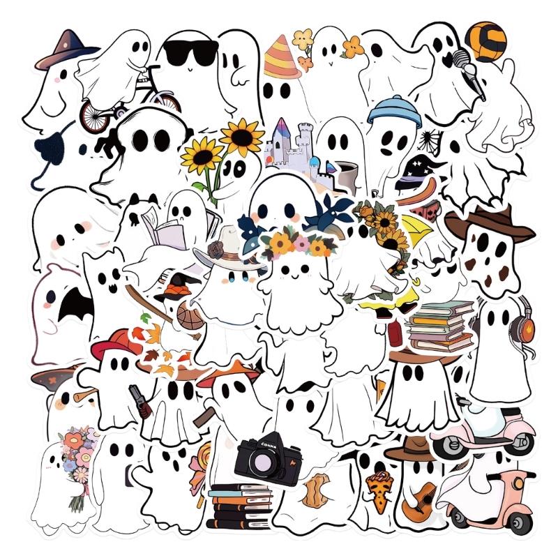 

Adorable Haunted Specter Theme Sticker Pack 50 Sheets Safe Removable Wall Decals For DIY Crafts School Activities Halloween Party 1