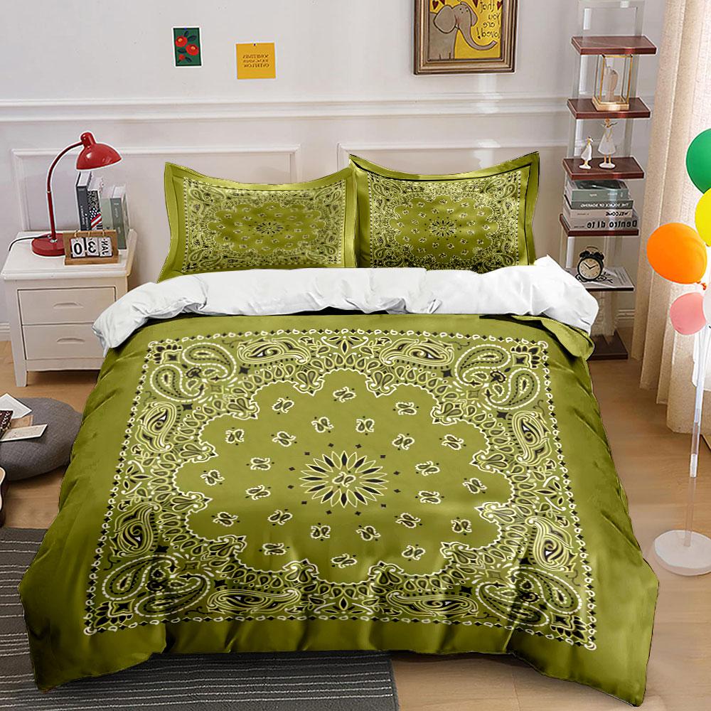Olive Green Paisley Pattern Bedding Duvet Cover Set Duvet Cover Pillowcases (1*Duvet Cover 2*Pillowcases, without duvet insert)