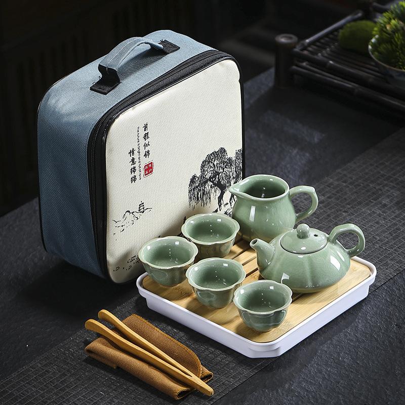 Travel tea set Ge kiln Ru kiln set tea tray home wedding opening real estate souvenir
