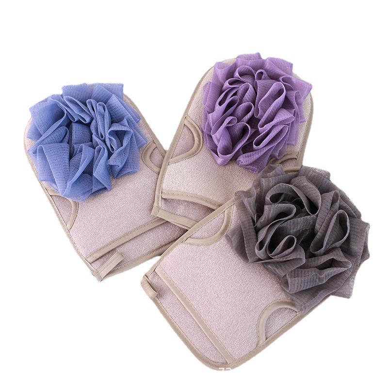 Double-Sided Exfoliating Loofah Towel & Gloves Set for Adult Bath milky