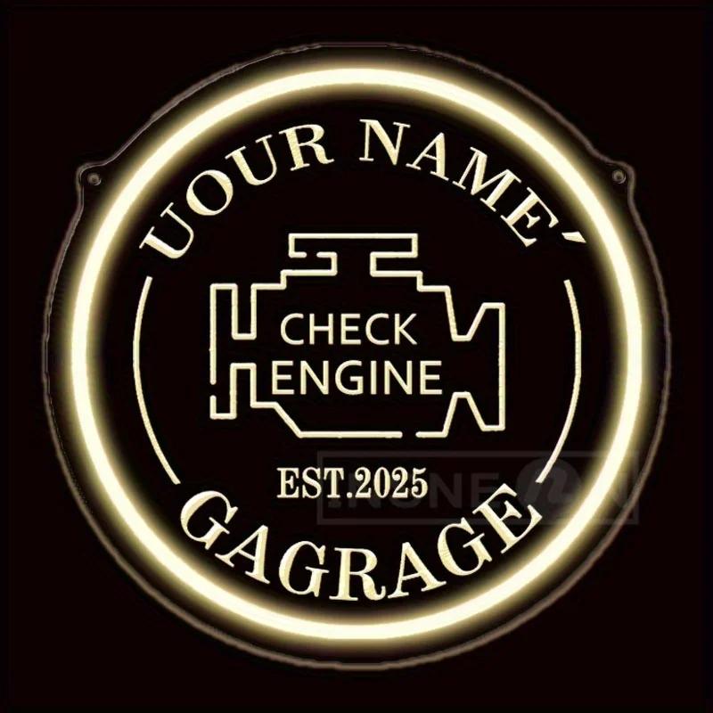 Garage Custom LED Neon Sign USB Wall-Mounted Decor Check Engine Man Cave White Auto Light for Showrooms Gifts Circular