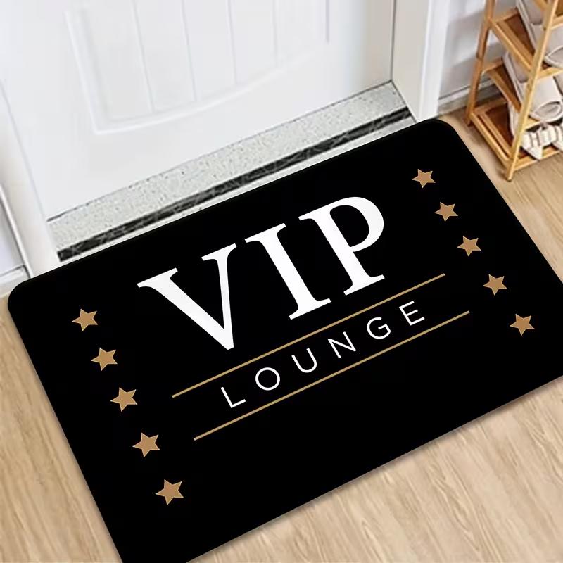 

VIP Lounge Doormat Luxury Black Gold Letter Pattern Elegant Home Decor Carpet Soft Non-Slip Welcome Mat for Front Door 40x60cm
