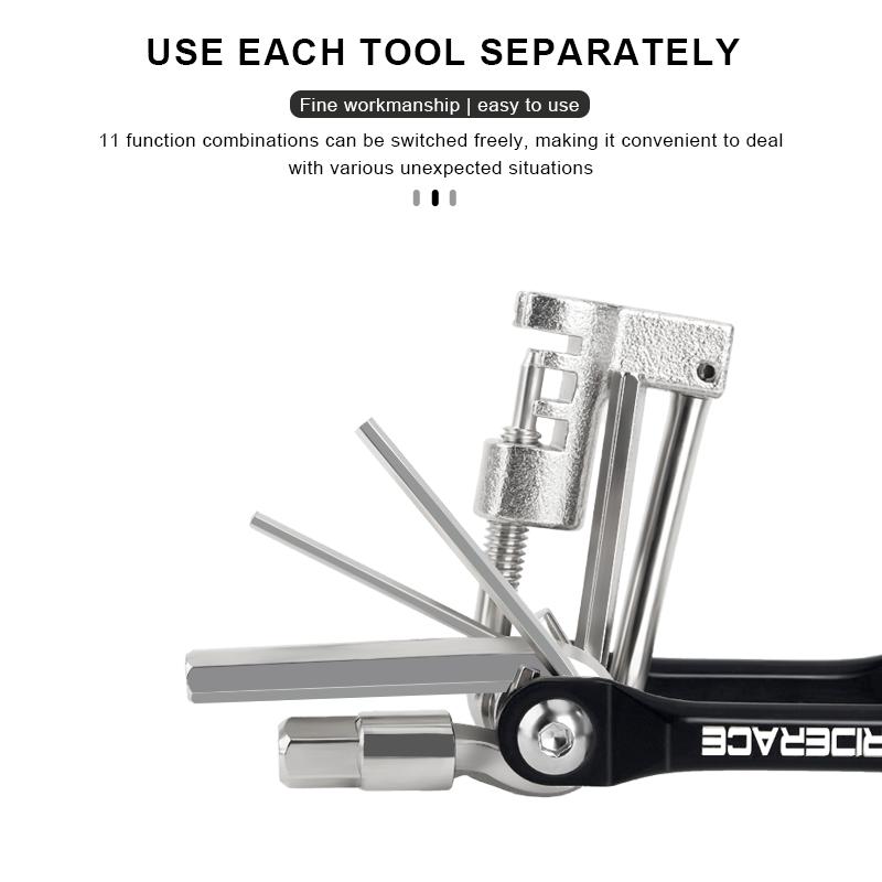 RIDERACE Fahrrad-Multitool 11 in 1 Tragbarer Stahl Sechskant-Inbusschlüssel Fahrrad-Kettennieter Trenner Schneider Schraubendreher Reparaturwerkzeuge