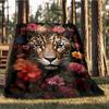 1pc Leopard Floral Print Outdoor Blanket, Soft And Comfortable Blanket, Casual Warm Outdoor Blanket, Camping Travel Blanket yy251201110