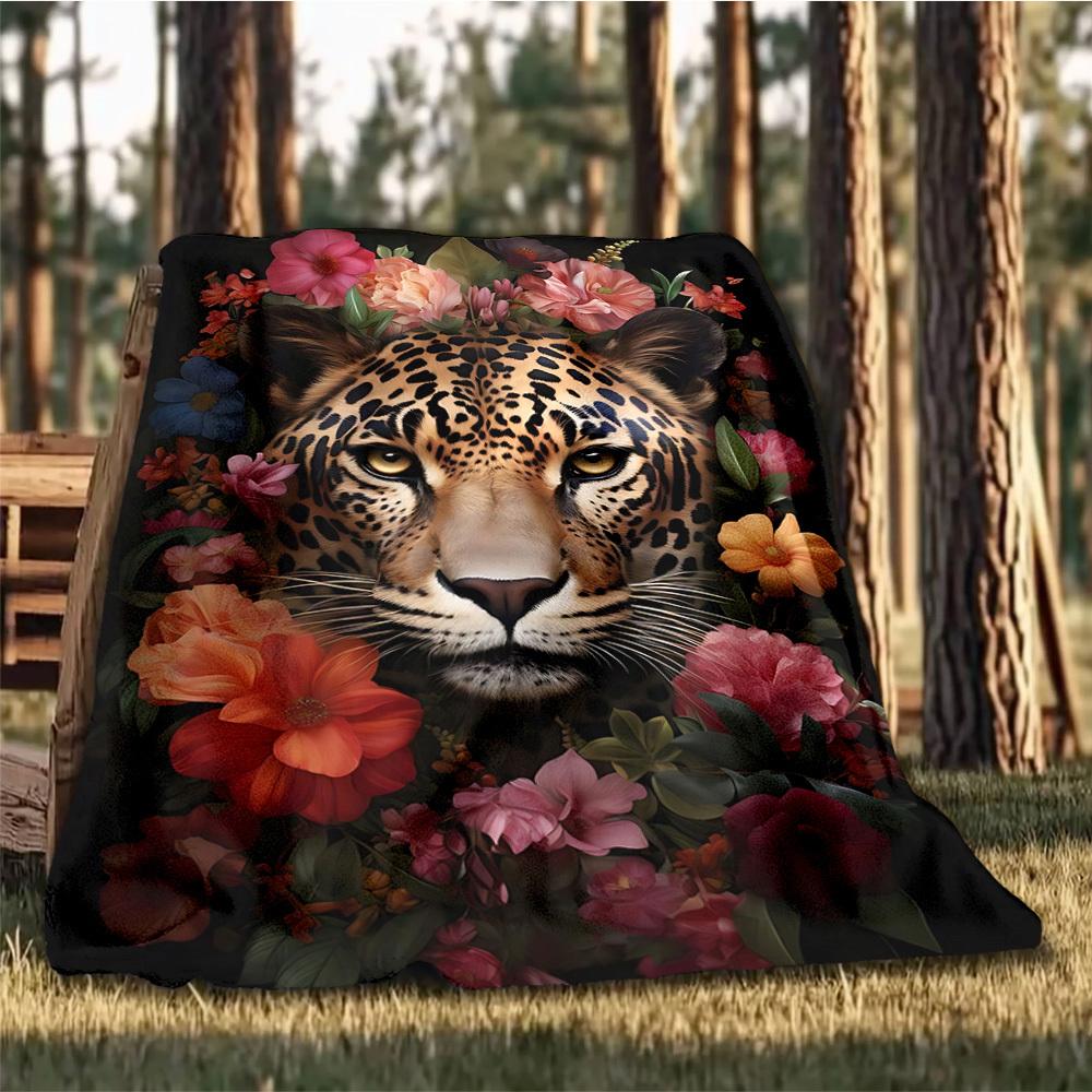 1pc Leopard Floral Print Outdoor Blanket, Soft And Comfortable Blanket, Casual Warm Outdoor Blanket, Camping Travel Blanket yy251201110