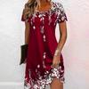 Elegant Floral Pattern Women Mini Dresses Summer Short Sleeve Street 3d Flower Printed Ladies Dress 3XL Plus Size Casual Dress
