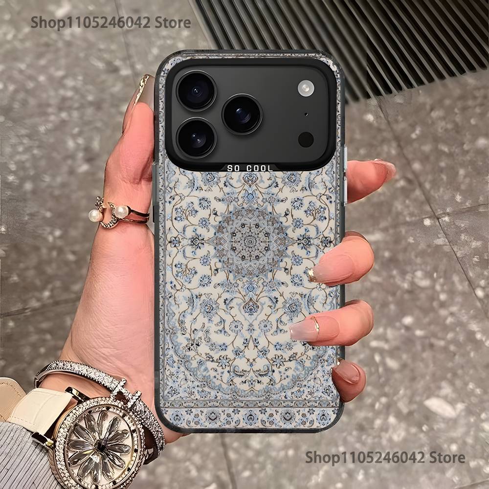 Persian Carpet Floral Pattern Black Matte Shockproof CoverPhone Case For iPhone 17,16,15,14,13,12,11,Pro,XS,Max,Plus,Mini,SE4,E