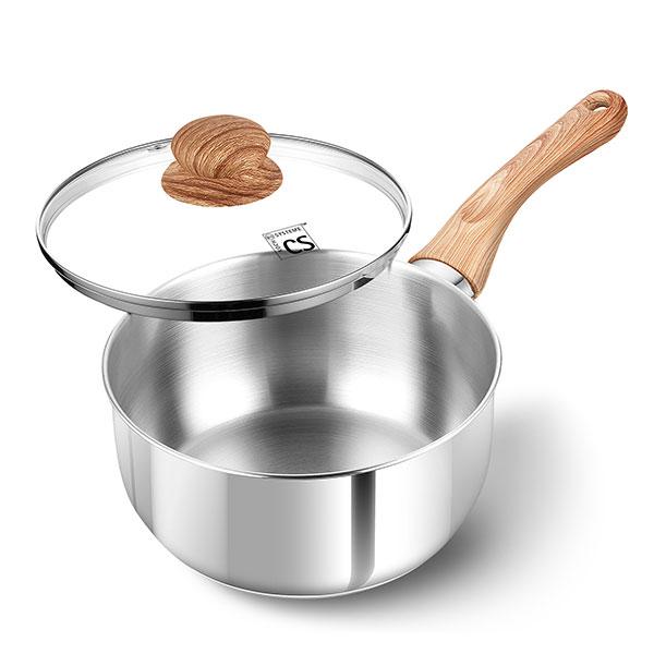 1 Quart Stainless Steel Saucepan With Glass Lid Wooden Handle Kitchen Saucepans Pot for Noodles Soups Hot Milk Cookware