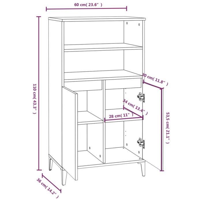 821230 vidaXL Buffet haut Blanc brillant 60x36x110 cm Bois d'ingénierie
