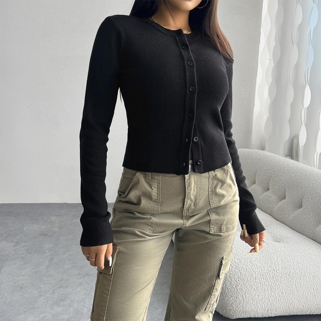 Damski top na jesień i zimę Temperament Slim Cardigan Rzędy guzików Długi rękaw Sweter