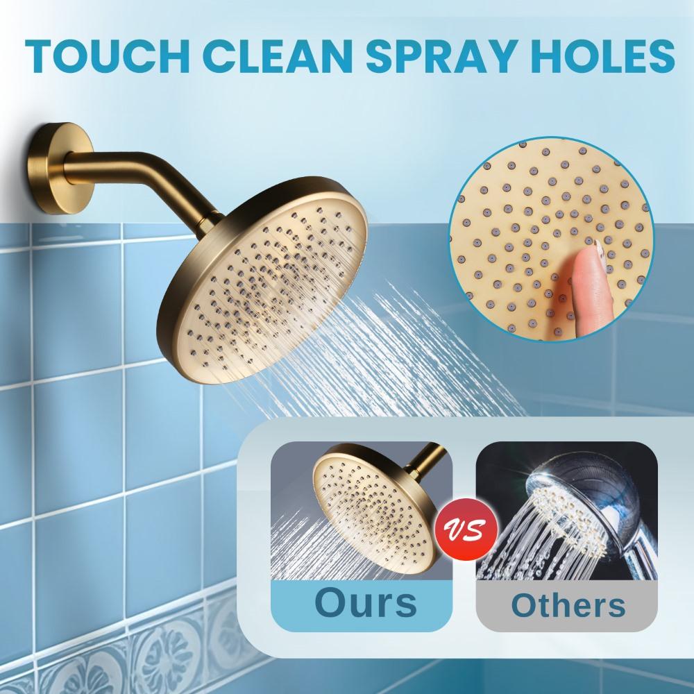 Adjustable Angles Round Bathroom Shower Head with Anti-Clogging Silicone Nozzles, ABS Plastic Shower Head Gold