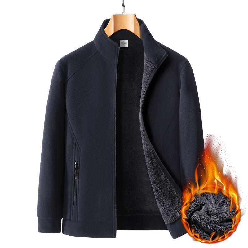 Men's Heavyweight Fleece Hoodie: Large Autumn/Winter Jacket for Middle-Aged & Elderly, Plus Velvet Lambswool Dad Wear