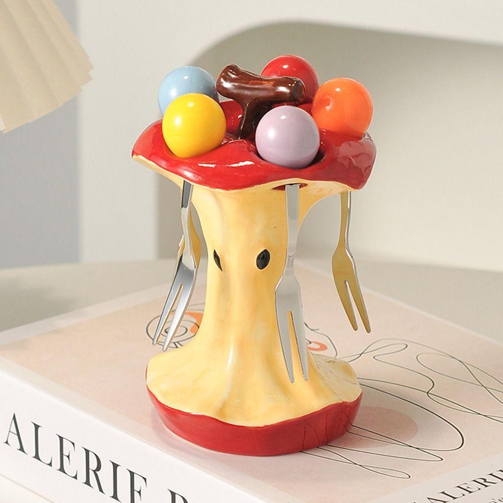 Creative Colorful Fruit Fork Set Comfortable Grip Fruit Fork with Storage Jar  Party Supply