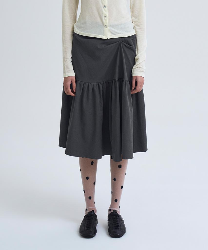 Eontildiyeseu Twist Gathered Flare Midi Skirt, Khaki Gray