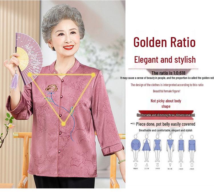 Elderly Women's Ethnic Spring Top - Seven Sleeve, Loose Fit, Fashionable for 60s & 70s Grandma