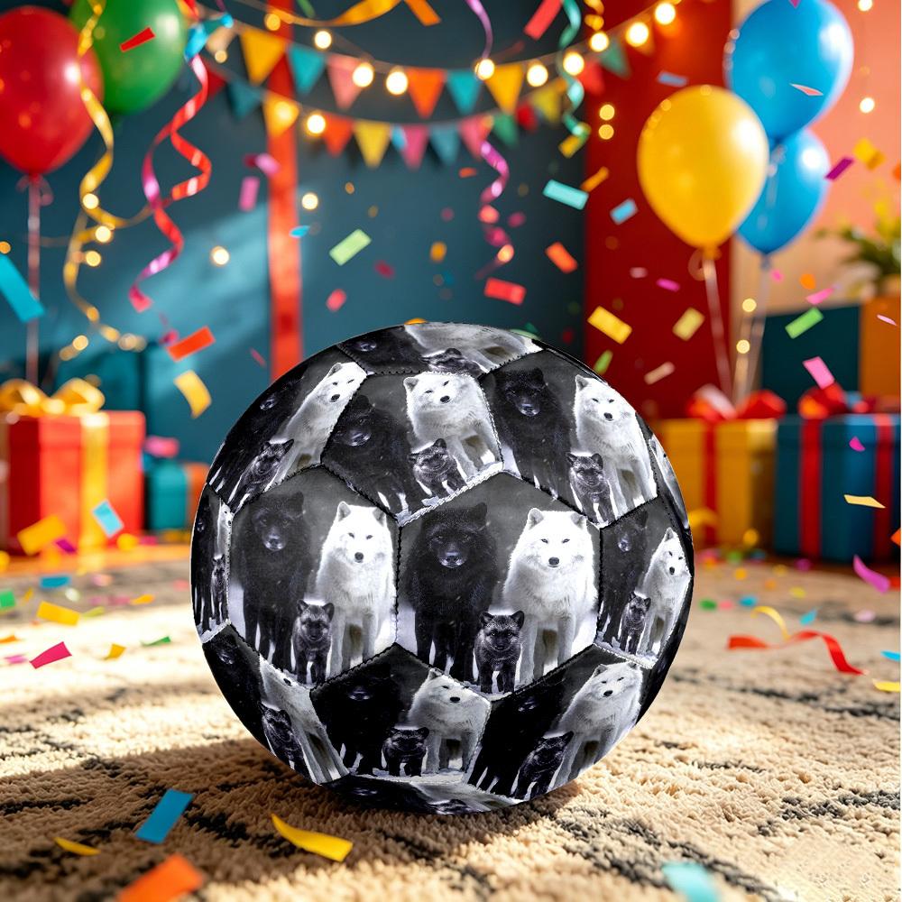 1pc Winter Wolf Family Theme Soccer Ball Football, Size 5, Lightweight PVC, Outdoor Training Soccer Ball,Gift c6526