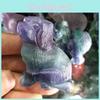 Beautiful Hand-carved Dog Figurine In Natural Colourful Fluorite Quartz For Healing And Decor