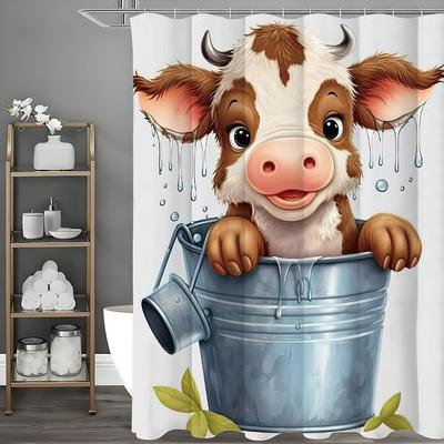 Rideau de Douche Mignon Veau Ironton, Rideau de Douche Décoratif pour Salle de Bain, Rideau de Douche Imperméable avec Crochets