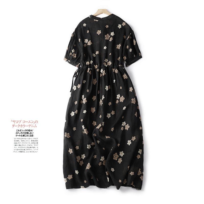 Summer New Retro Printed Medium Length Dress for Women