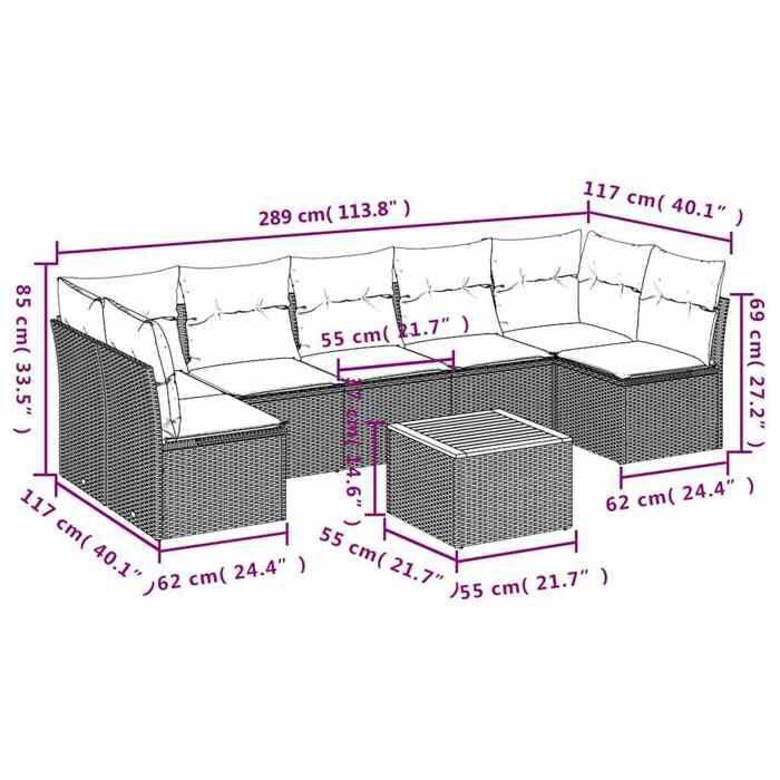 VidaXL Garden Lounge Set with Cushions 8 Pcs, Patio Sofas, Furniture Set, Outdoor Terrace Furniture, Black 3255902
