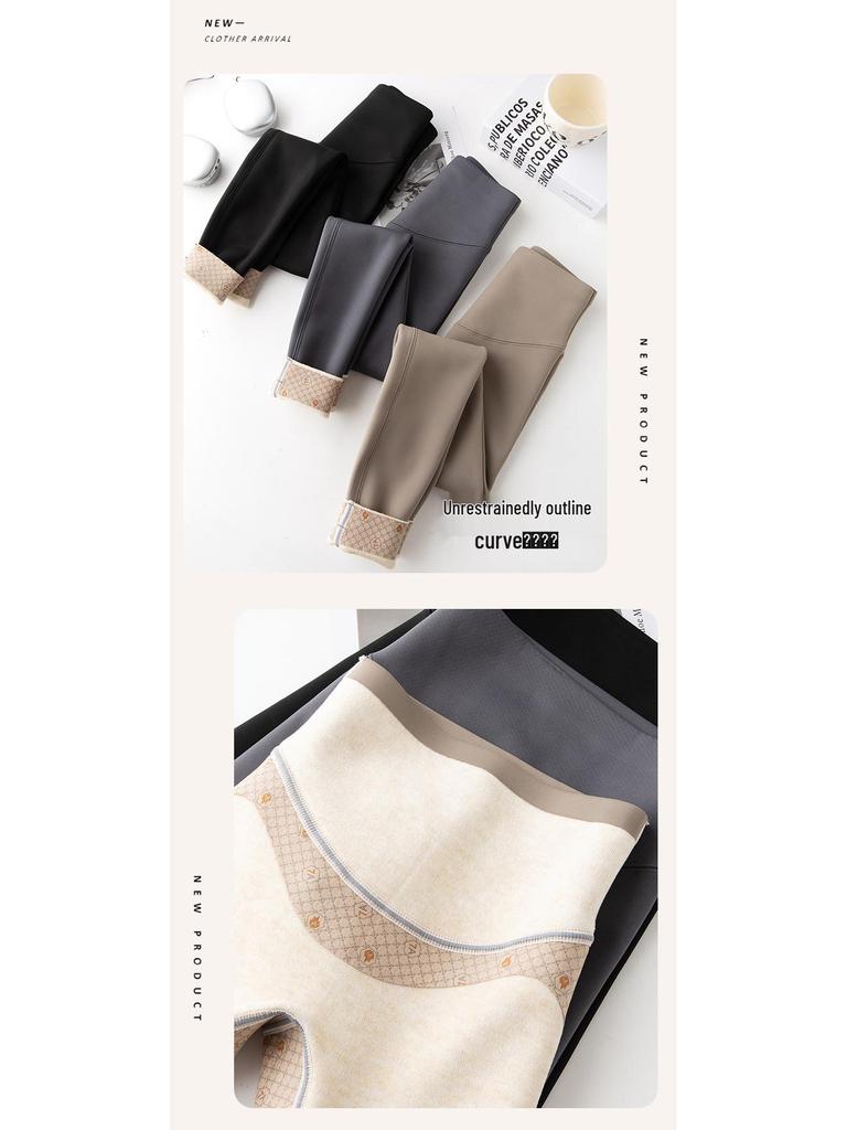 Women's High-Waisted Seamless Fleece Pants with Light Shaping - Antibacterial Base Layer for Autumn/Winter