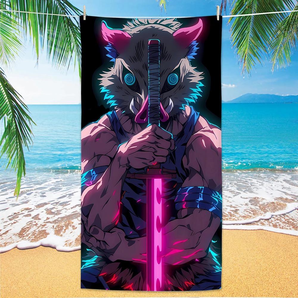 3D printed soft absorbent towel, D-Demon Slayer anime quick-dry beach towel swimming towel, outdoor travel gift