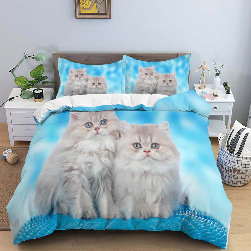 Cat Colorful Bedding Set Pet Cats for Kids Boys Girls Teens Cute Kitten Duvet Cover 3D Animal Gift Room Decoration with Zipper
