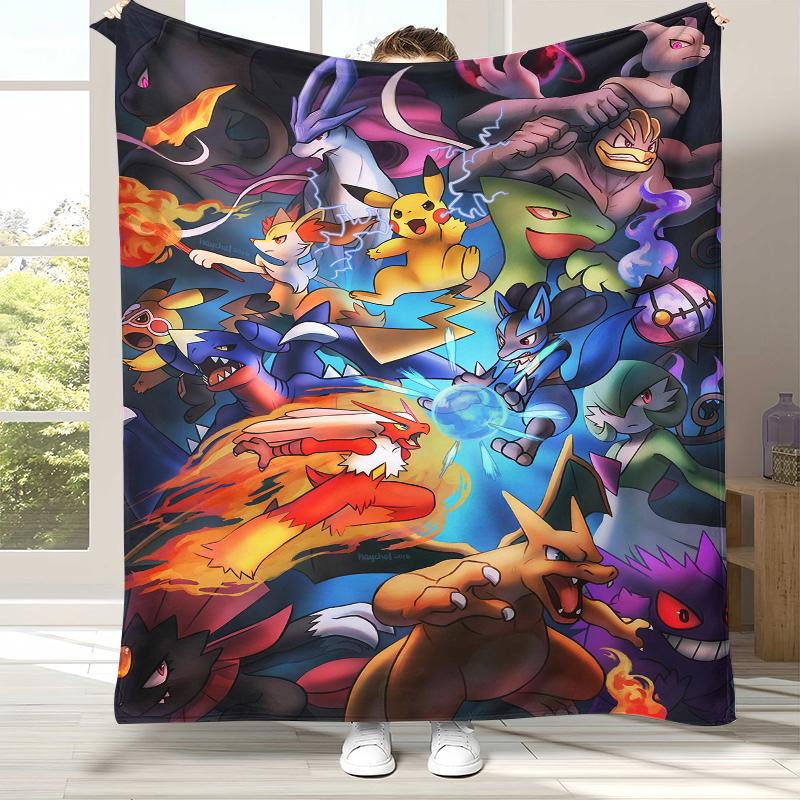 

Kawaii Pokemon Pikachu Cartoon Flannel Blanket,Ultra Soft Warm Plush Throw for Home Bedroom Bed Sofa Cover Office Camping gift 75x90cm
