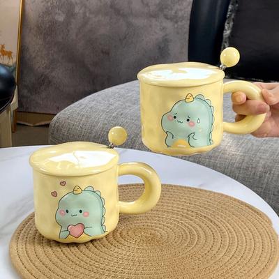 Milk Fufu Dinosaur Mug Cute Girl Ceramic Cup with Lid Spoon Office Couple Coffee Cup Breakfast Cup
