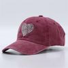 Heart Shaped Rhinestones Baseball Cap Washed and Distressed  All-season Soft-top Peaked Cap Hats for Unsex Outdoor Sun Hats