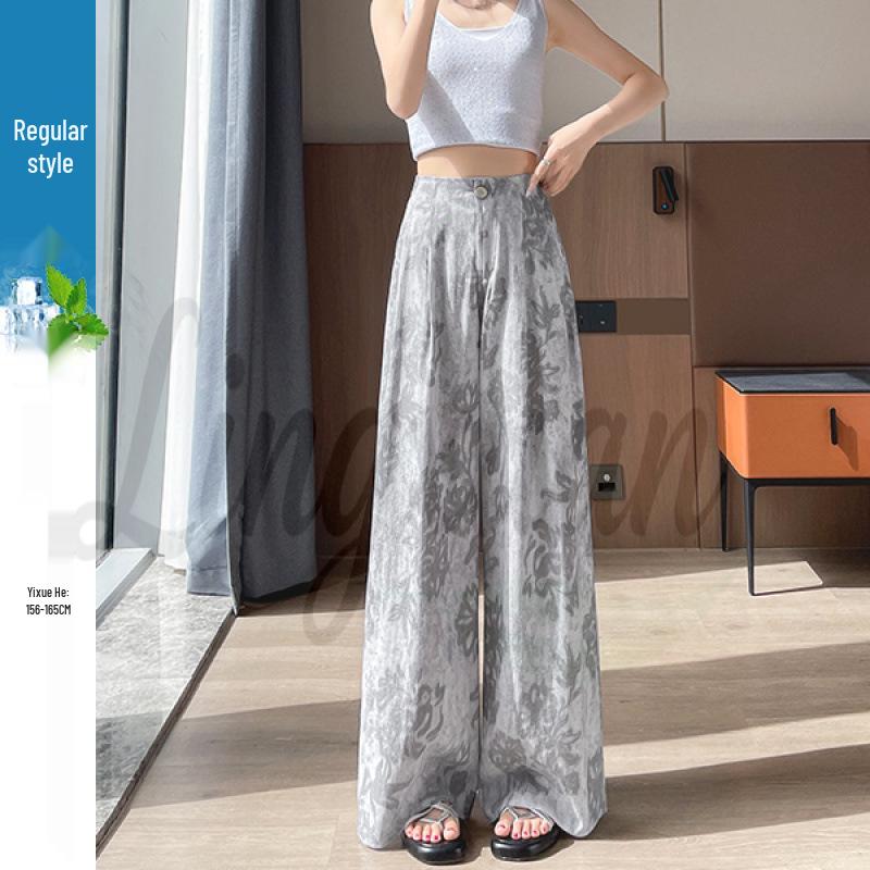 Women's High-Waist Retro Print Wide-Leg Linen Pants - Spring 2026 Collection