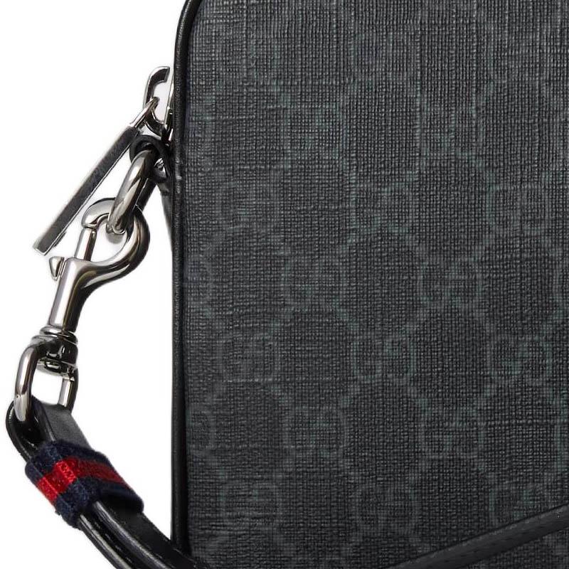 Gucci Presbyopia All-over Detachable Wrist Strap, Zipper Closure, GG Supreme Canvas Clutch, Men's Black
