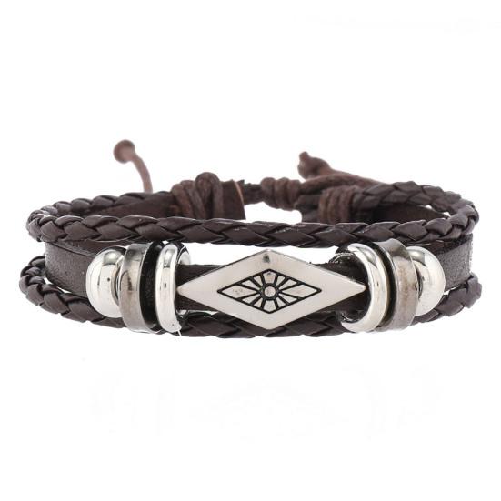 6 Pcs Braided Bracelet Set Different Shapes Wooden Bead Decor Peacock Feather Pendant Retro Ethnic Style