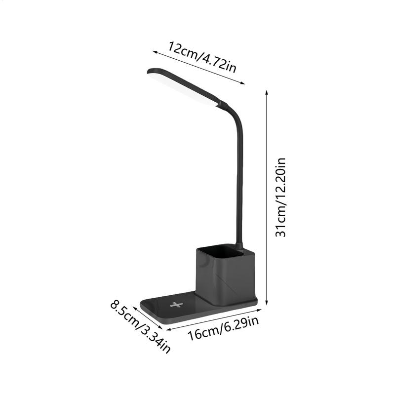 Bright Desk Lamp Wireless Charging LED Table Lamp Eye-Caring Lighting Adjustable Brightness Pen Holder Desktop Accessories Table