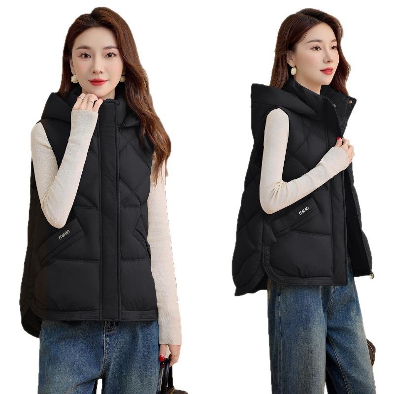 Autumn and Winter New Down Cotton Vest Women's Small Hooded Loose Short Vest Warm Jacket Vest