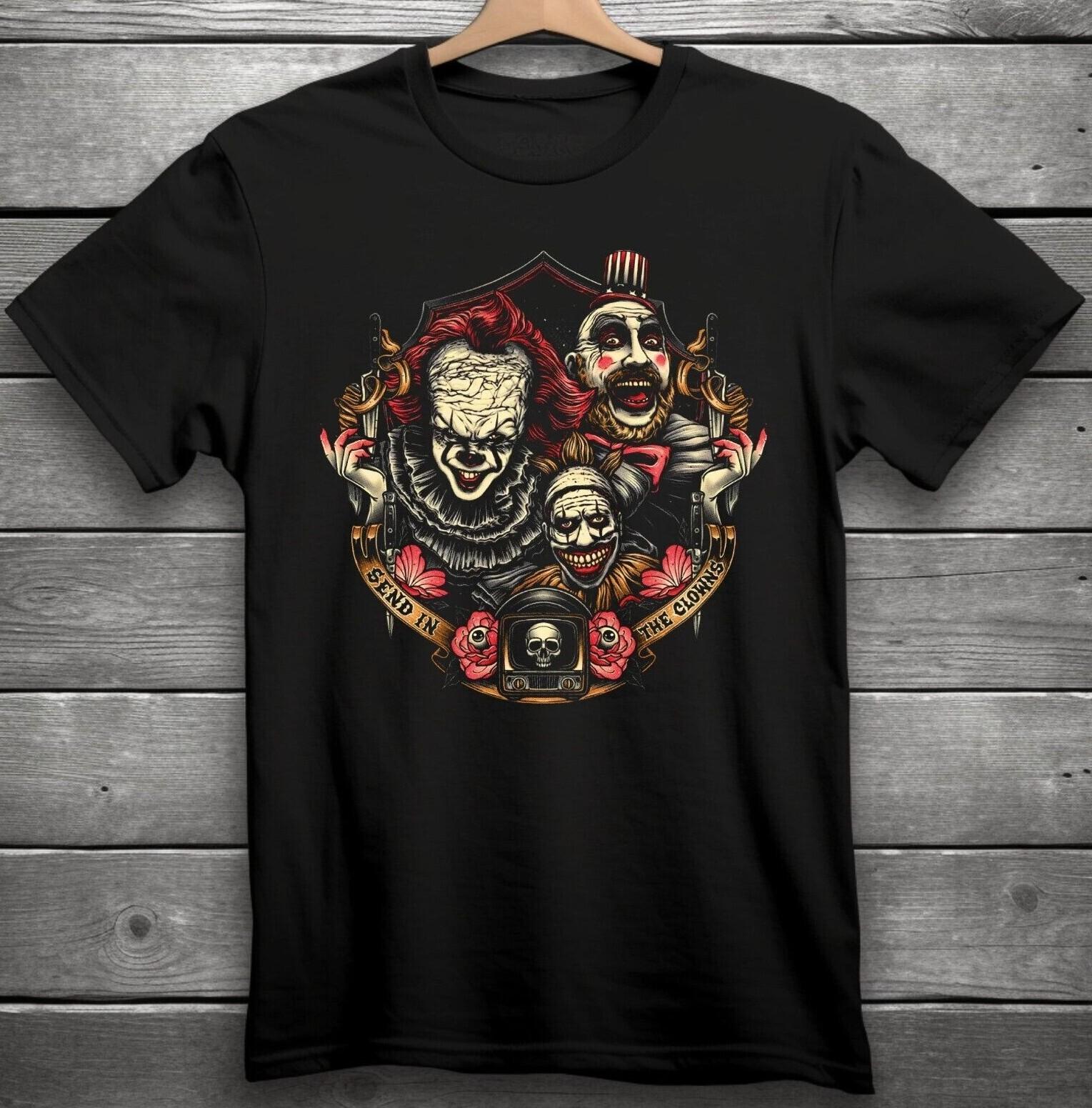 Send in The Clowns Horror TShirt Black S3XL Captain Spaulding Twisty The Clown S