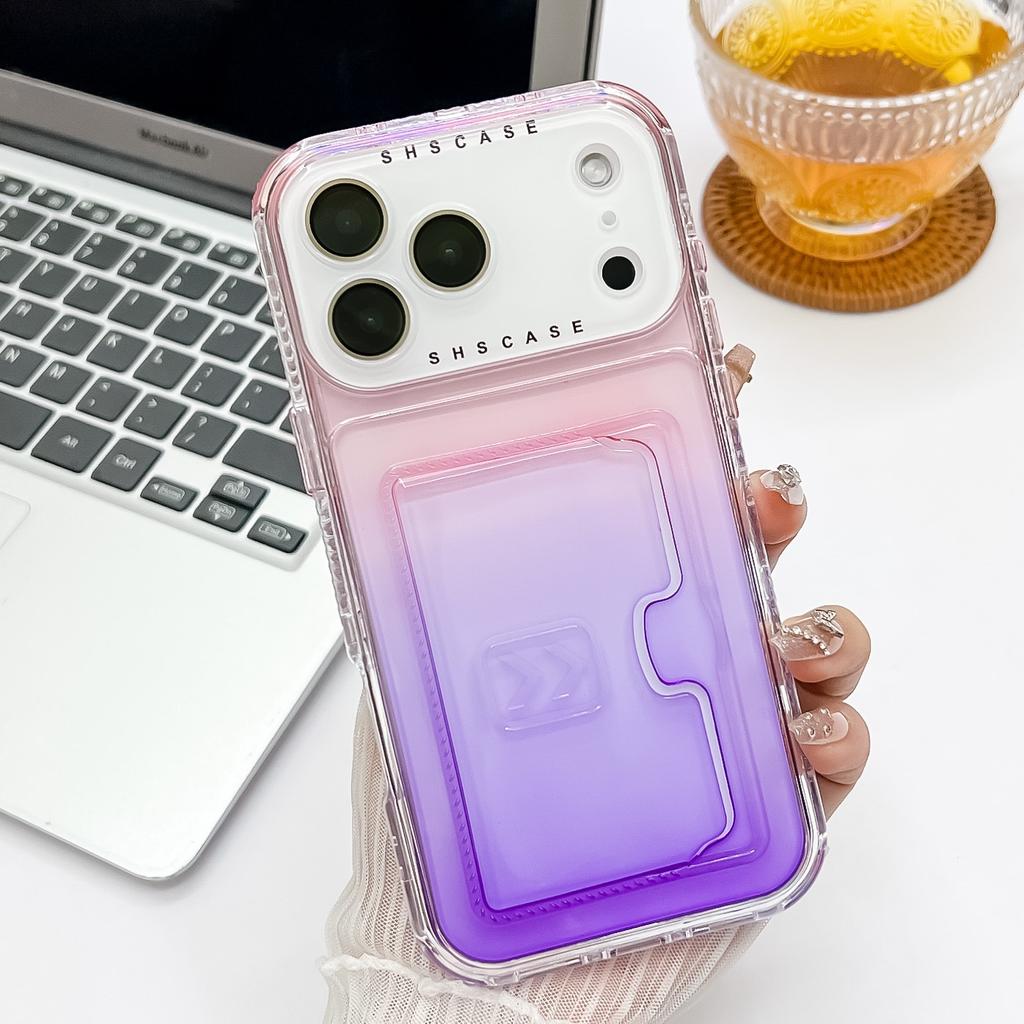 For iPhone 17 Pro Case Card Holder Gradient Color PC+TPU Anti Drop Phone Back Cover with Lens Film