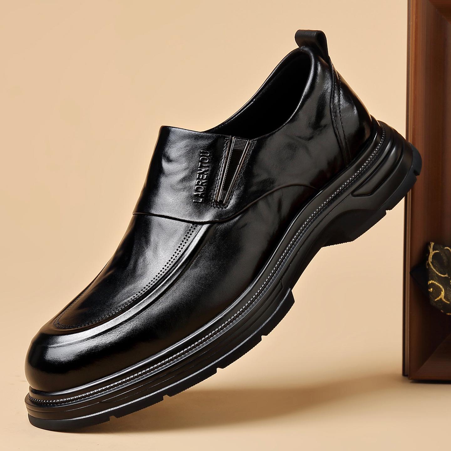 

Туфли мужские кожаные на зиму 2025 - коровья кожа, мягкая подошва, дышащие, идеально подходят для бизнеса, банкетов и свадеб Size 38 чёрный