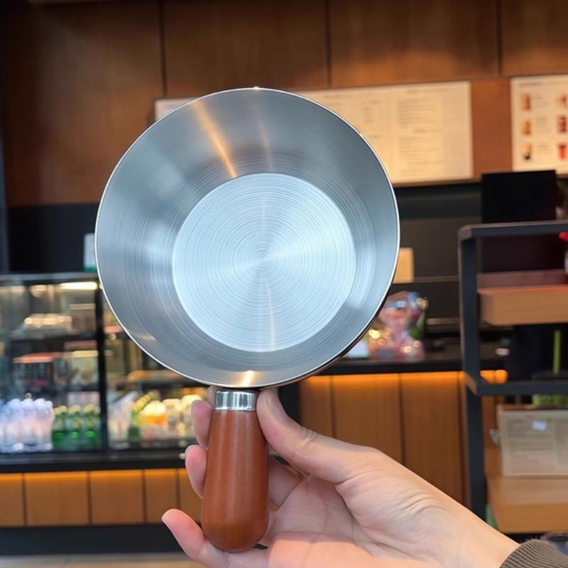 Stainless Steel Short Handle Ramen Bowl With Heat Resistant Wooden Grip For Safe Cooking And Easy Cleaning