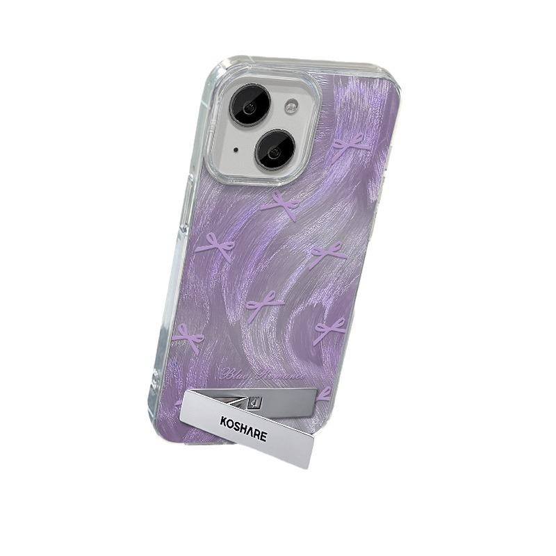 Suitable for Apple 15 Mobile Phone Case Summer IPhone 14 Smudge Purple Butterfly Stand 13pm Feather Yarn High-end Large Hole