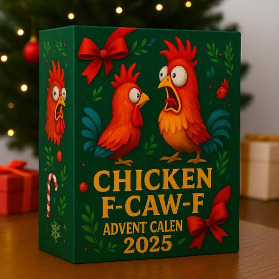 Chicken F-Caw-F Advent Calendar 24-Day Christmas Countdown Box Funny Chicken Ornaments Farm Animal Gifts for Chicken Lovers Family