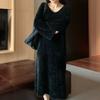 Gentle Wind White Imitation Mink Velvet Medium and Long Pullover Sweater V-neck Loose Lazy Knitted Dress Women's Autumn and Winter