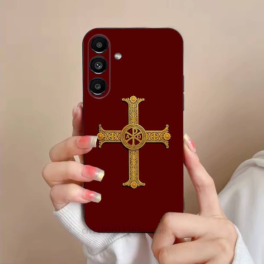 Pravoslavný kříž Ikona Kostel UMĚNÍ Pouzdro na telefon Pro Samsung S25,24,21,22,23,S30,Ultra,S20,Plus,Fe,Lite,Note,S10,S9,Černá měkká skořepina