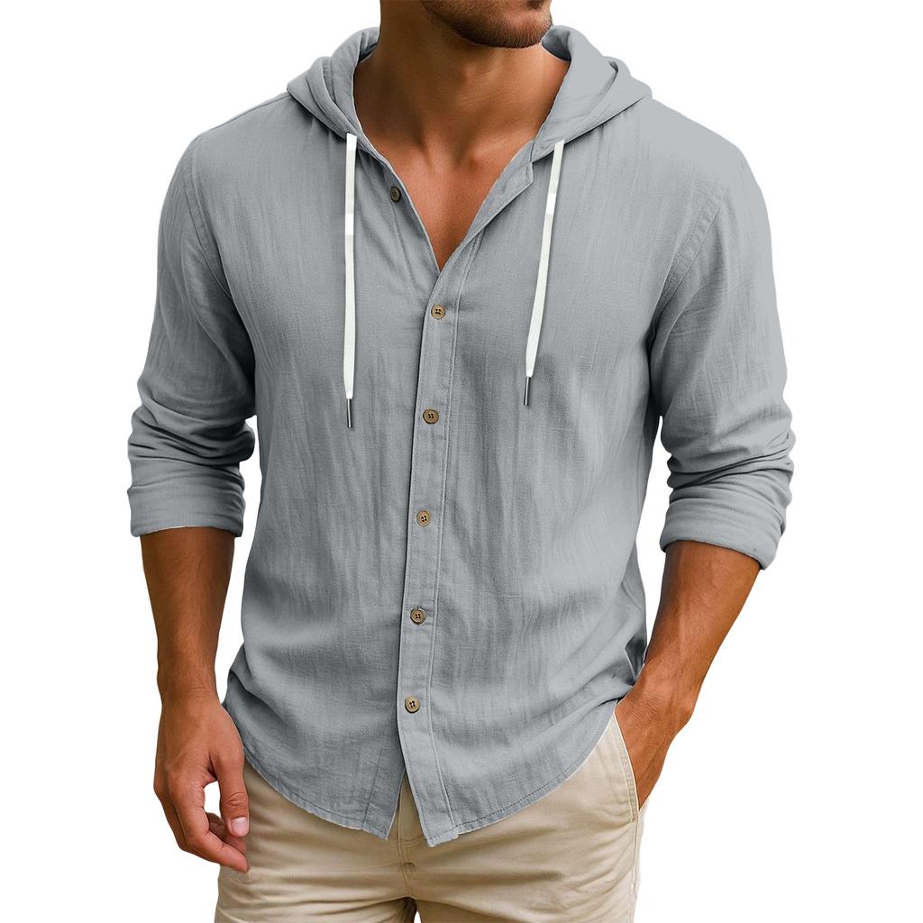 Herren Kapuzen T-Shirt Farbe Baumwolle und Leinen Herren Freizeit Langarm Top