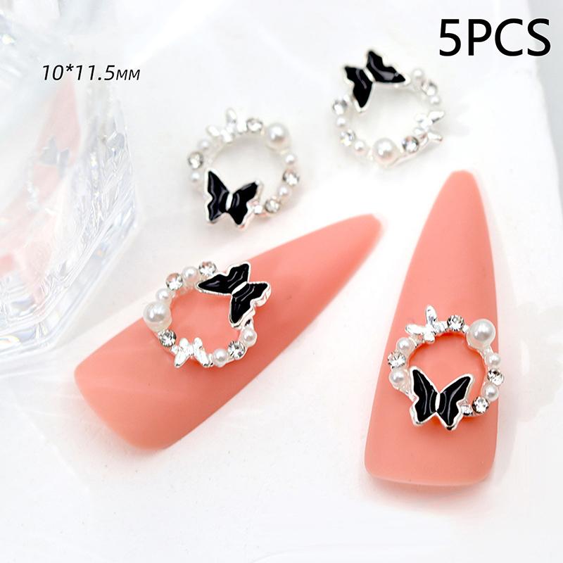 5Pcs Butterfly Pearl Nail Oil Drop Alloy Jewelry Love Flower Wreath Nail Decoration Nail Salon Diy Accessories Manicure Drill
