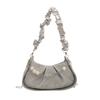 PU Leather Cloud Shoulder Bag Korean Style Pleated Handbag Pearl Chain Crossbody Bag  Office Worker