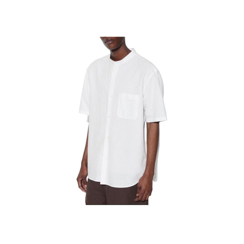UNIQLO Cotton Linen Series Solid Color Loose Pocket Casual Short Sleeve Shirt Unisex shirts White 464939-00