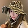Outdoor Trendy Grids Fisherman Hats with Strap Breathable Summer Sun Protection Bucket Hats for Home Office Travel Hiking