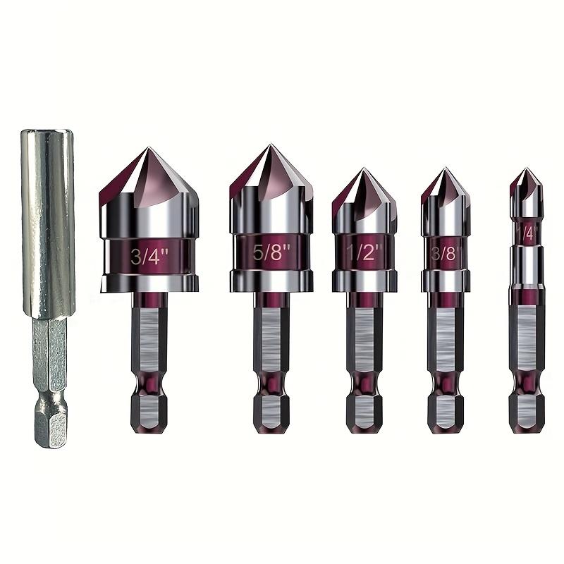 5Pcs/set Red Imperial Five-edge Woodworking Chamfer Countersunk Screw Chamfer Drill Hole Opener
