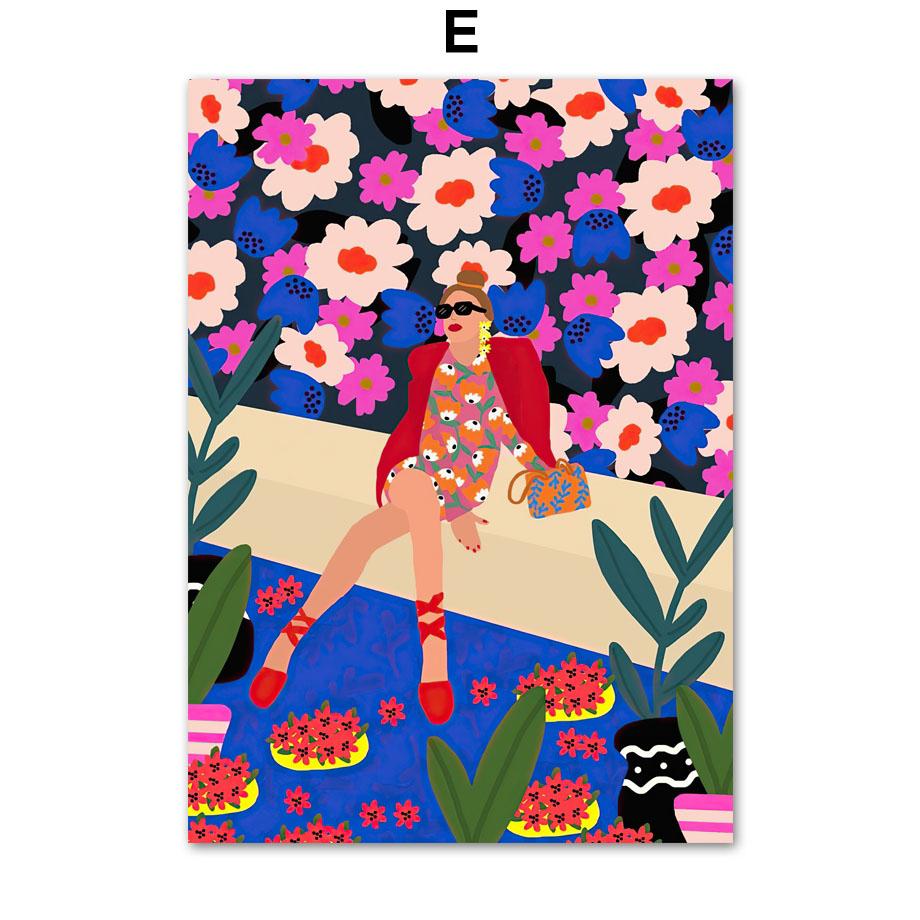 Nordic Retro Poster Boho Abstract Colorful Girl Flower Leaf Animal Wall Art Print Canvas Painting Decor Pictures For Living Room